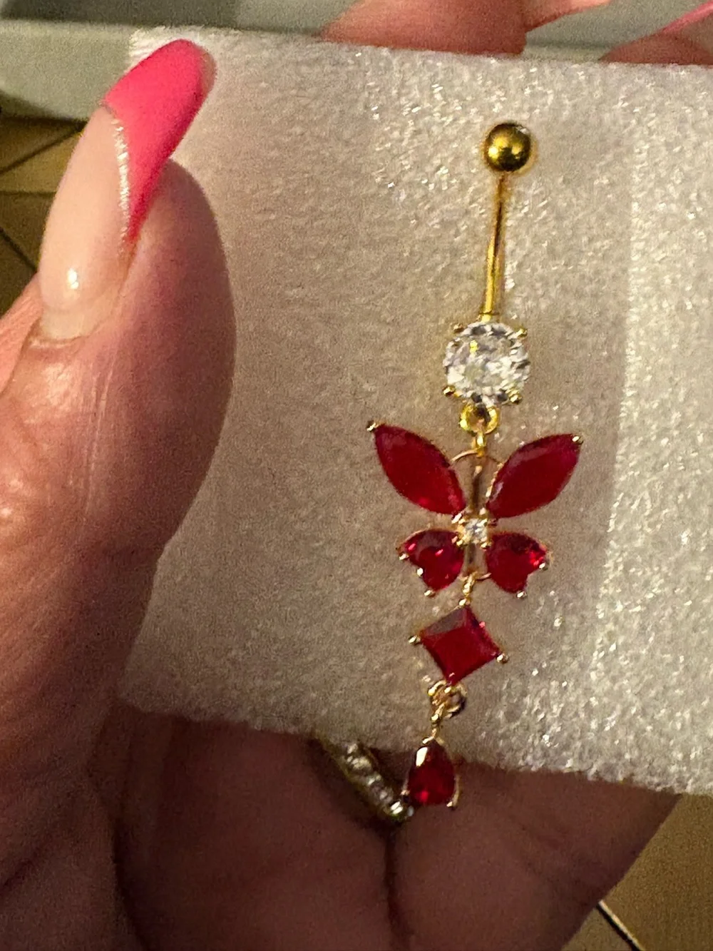 Belly Ring-Dangling Red Butterfly Belly Ring 14G Stainless Steel